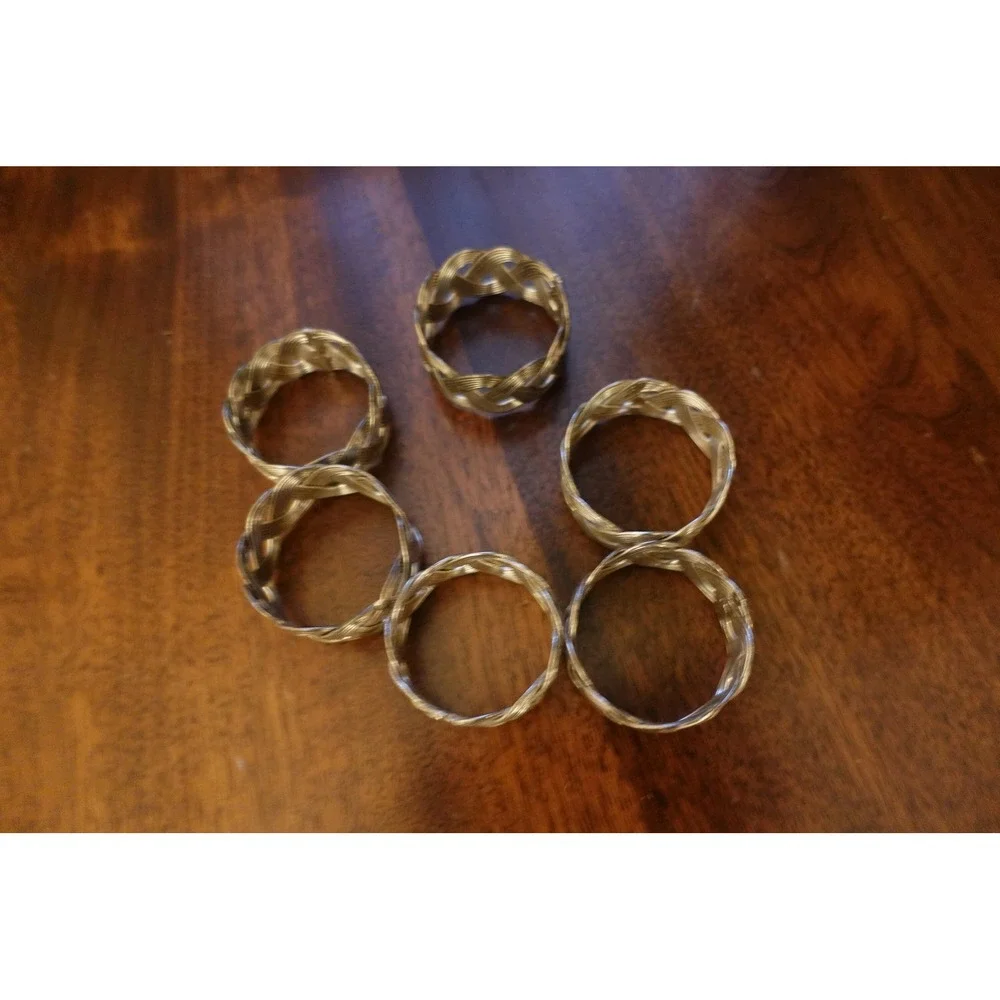 Vintage silver tone metal with double twisted helix design set of 6 napkin rings